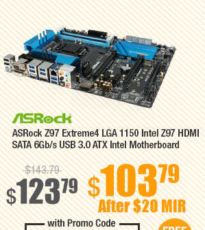 ASRock Z97 Extreme4 LGA 1150 Intel Z97 HDMI SATA 6Gb/s USB 3.0 ATX Intel Motherboard