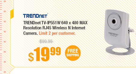 TRENDnet TV-IP551W 640 x 480 MAX Resolution RJ45 Wireless N Internet Camera