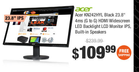 Acer KN242HYL Black 23.8" 4ms (G to G) HDMI Widescreen LED Backlight LCD Monitor IPS,  Built-in Speakers