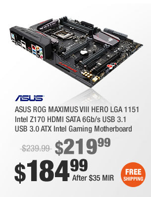 ASUS ROG MAXIMUS VIII HERO LGA 1151 Intel Z170 HDMI SATA 6Gb/s USB 3.1 USB 3.0 ATX Intel Gaming Motherboard