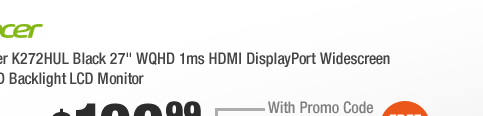 Acer K272HUL Black 27" WQHD 1ms HDMI DisplayPort Widescreen LED Backlight LCD Monitor