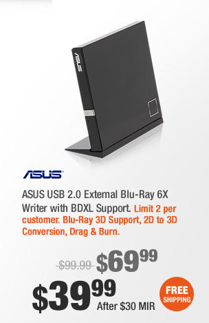 ASUS USB 2.0 External Blu-Ray 6X Writer with BDXL Support