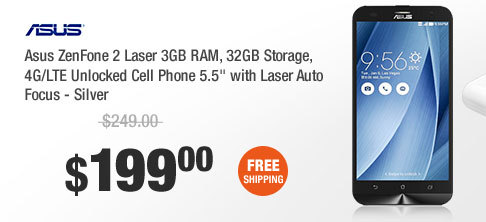 Asus ZenFone 2 Laser 3GB RAM, 32GB Storage, 4G/LTE Unlocked Cell Phone 5.5" with Laser Auto Focus - Silver