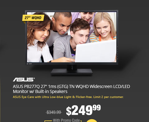 ASUS PB277Q 27" 1ms (GTG) TN WQHD Widescreen LCD/LED Monitor,w/ Built-in Speakers