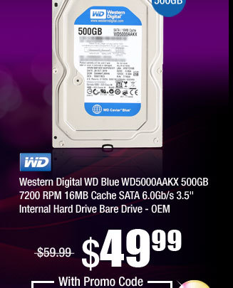 Western Digital WD Blue 500GB 7200 RPM SATA 6.0Gb/s 3.5" Internal Hard Drive Bare Drive - OEM