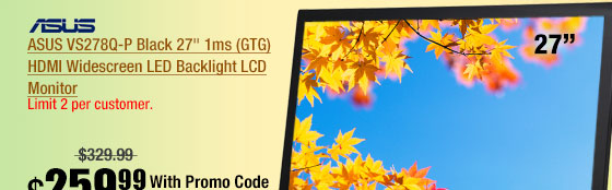 ASUS VS278Q-P Black 27 inch 1ms (GTG) HDMI Widescreen LED Backlight LCD Monitor
