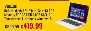 refurbished: asus intel core i3 4gb memory 500gb hdd 24gb ssd 14" touchscreen ultrabook windows 8 
