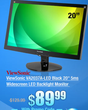 ViewSonic VA2037A-LED Black 20 inch 5ms Widescreen LED Backlight Monitor 