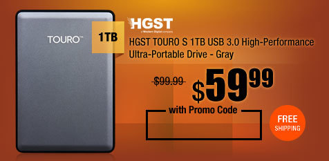 HGST TOURO S 1TB USB 3.0 High-Performance Ultra-Portable Drive - Gray 