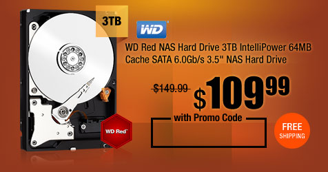 WD Red NAS Hard Drive 3TB IntelliPower 64MB Cache SATA 6.0Gb/s 3.5" NAS Hard Drive