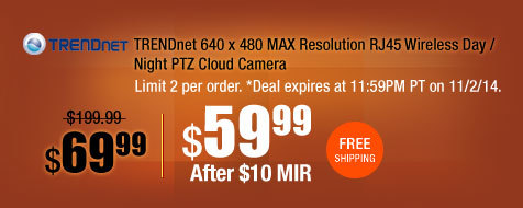 TRENDnet 640 x 480 MAX Resolution RJ45 Wireless Day / Night PTZ Cloud Camera