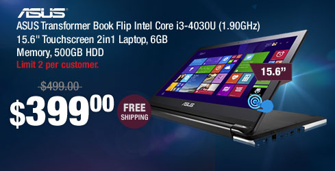 ASUS Transformer Book Flip Intel Core i3-4030U (1.90GHz) 15.6" Touchscreen 2in1 Laptop, 6GB Memory, 500GB HDD