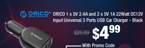 ORICO 1 x 5V 2.4A and 2 x 5V 1A 22Watt DC12V Input Universal 3 Ports USB Car Charger - Black