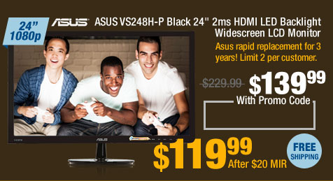ASUS VS248H-P Black 24" 2ms HDMI LED Backlight Widescreen LCD Monitor