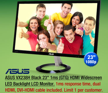 ASUS VX238H Black 23 inch 1ms (GTG) HDMI Widescreen LED Backlight LCD Monitor
