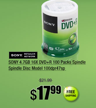 SONY 4.7GB 16X DVD+R 100 Packs Spindle Spindle Disc Model 100dpr47sp 