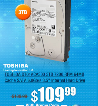 TOSHIBA DT01ACA300 3TB 7200 RPM 64MB Cache SATA 6.0Gb/s 3.5 inch Internal Hard Drive