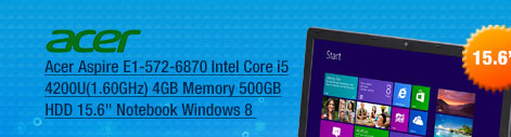 Acer Aspire E1-572-6870 Intel Core i5 4200U(1.60GHz) 4GB Memory 500GB HDD 15.6 inch Notebook Windows 8 