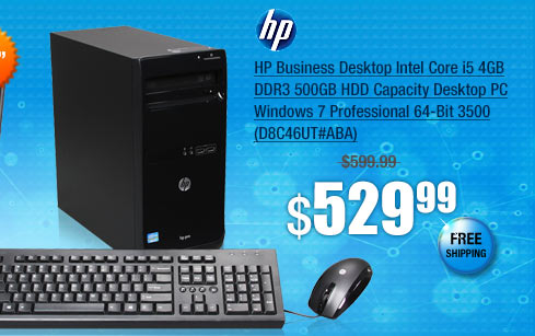 HP Business Desktop Intel Core i5 4GB DDR3 500GB HDD Capacity Desktop PC Windows 7 Professional 64-Bit 3500 (D8C46UT#ABA)