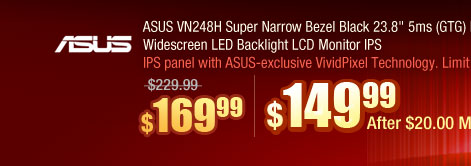 ASUS VN248H Super Narrow Bezel Black 23.8" 5ms (GTG) HDMI Widescreen LED Backlight LCD Monitor IPS