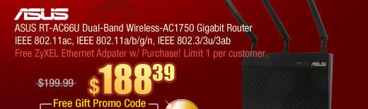 ASUS RT-AC66U Dual-Band Wireless-AC1750 Gigabit Router IEEE 802.11ac, IEEE 802.11a/b/g/n, IEEE 802.3/3u/3ab
