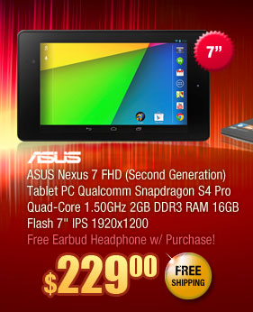 ASUS Nexus 7 FHD (Second Generation) Tablet PC Qualcomm Snapdragon S4 Pro Quad-Core 1.50GHz 2GB DDR3 RAM 16GB Flash 7" IPS 1920x1200