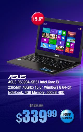 ASUS R509CA-SB31 Intel Core i3 2365M(1.40GHz) 15.6 inch Windows 8 64-bit Notebook, 4GB Memory, 500GB HDD