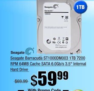 Seagate Barracuda ST1000DM003 1TB 7200 RPM 64MB Cache SATA 6.0Gb/s 3.5 inch Internal Hard Drive 