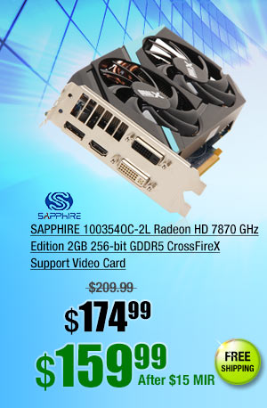 SAPPHIRE 100354OC-2L Radeon HD 7870 GHz Edition 2GB 256-bit GDDR5 CrossFireX Support Video Card