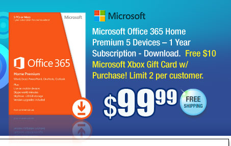 Microsoft Office 365 Home Premium 5 Devices – 1 Year Subscription - Download 