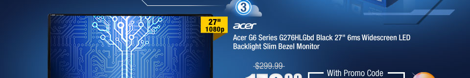 Acer G6 Series G276HLGbd Black 27" 6ms Widescreen LED Backlight Slim Bezel Monitor