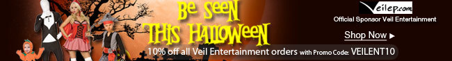 Be Seen this Halloween. 10 percent off all Veil Entertainment orders with Promo Code: VEILENT10. Shop now.