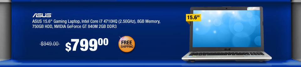 ASUS 15.6" Gaming Laptop, Intel Core i7 4710HQ (2.50GHz), 8GB Memory, 750GB HDD, NVIDIA GeForce GT 840M 2GB DDR3