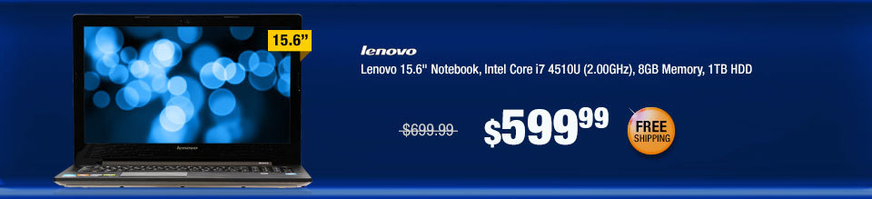 Lenovo 15.6"  Notebook, Intel Core i7 4510U (2.00GHz), 8GB Memory, 1TB HDD