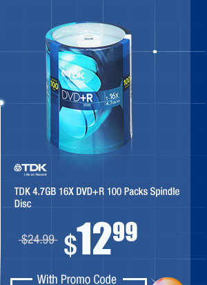 TDK 4.7GB 16X DVD+R 100 Packs Spindle Disc