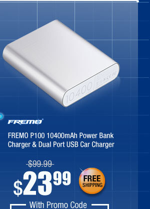 FREMO P100 10400mAh Power Bank Charger & Dual Port USB Car Charger