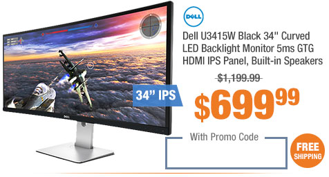 Dell U3415W Black 34" Curved LED Backlight Monitor 5ms GTG HDMI IPS Panel, Built-in Speakers