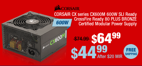 CORSAIR CX series CX600M 600W SLI Ready CrossFire Ready 80 PLUS BRONZE Certified Modular Power Supply