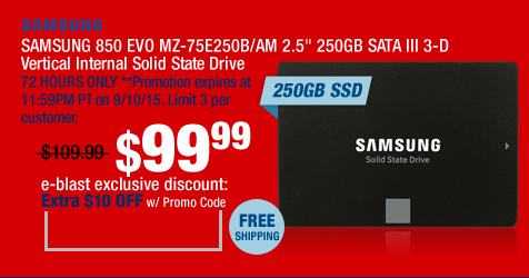SAMSUNG 850 EVO MZ-75E250B/AM 2.5" 250GB SATA III 3-D Vertical Internal Solid State Drive