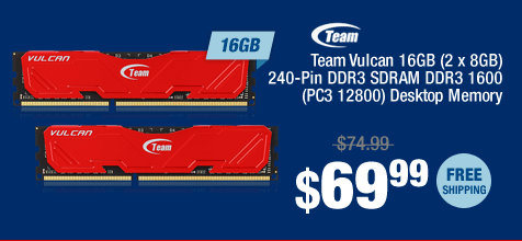 Team Vulcan 16GB (2 x 8GB) 240-Pin DDR3 SDRAM DDR3 1600 (PC3 12800) Desktop Memory