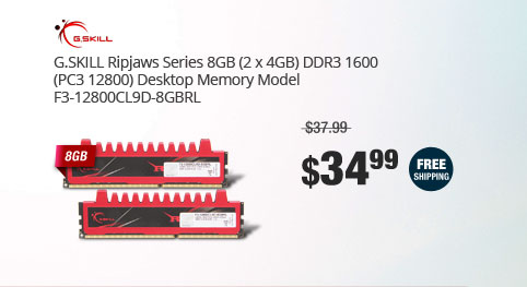 G.SKILL Ripjaws Series 8GB (2 x 4GB) DDR3 1600 (PC3 12800) Desktop Memory Model F3-12800CL9D-8GBRL
