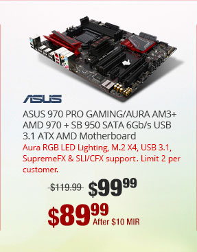ASUS 970 PRO GAMING/AURA AM3+ AMD 970 + SB 950 SATA 6Gb/s USB 3.1 ATX AMD Motherboard