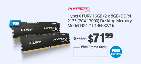 HyperX FURY 16GB (2 x 8GB) DDR4 2133 (PC4 17000) Desktop Memory Model HX421C14FBK2/16