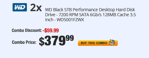 Combo: 2x - WD Black 5TB Performance Desktop Hard Disk Drive - 7200 RPM SATA 6Gb/s 128MB Cache 3.5 Inch - WD5001FZWX