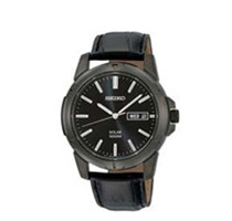 Seiko Men's Solar Black Dial Leather Watch
