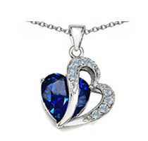 12mm Heart Shaped Simulated Blue Sapphire Pendant Necklace