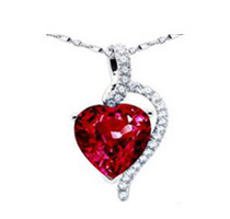 4.10 cttw Heart Shaped Created Ruby Pendant Necklace