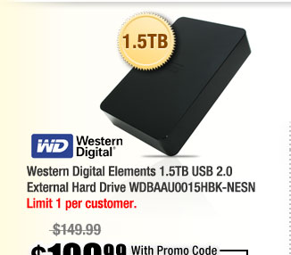 Western Digital Elements 1.5TB USB 2.0 External Hard Drive WDBAAU0015HBK-NESN