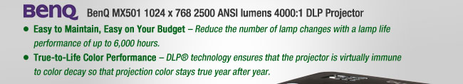 BenQ MX501 1024 x 768 2500 ANSI lumens 4000:1 DLP Projector 