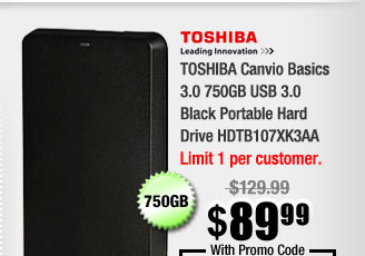 TOSHIBA Canvio Basics 3.0 750GB USB 3.0 Black Portable Hard Drive HDTB107XK3AA